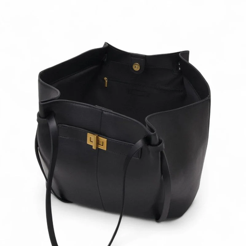 LYRA – Grand Sac à Main Noir en Cuir PU - Image 3